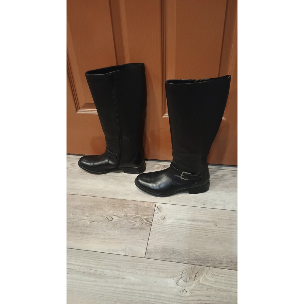 Clarks Tall Riding Boots Women 8 Black Excellent Leather Buckle 26104583